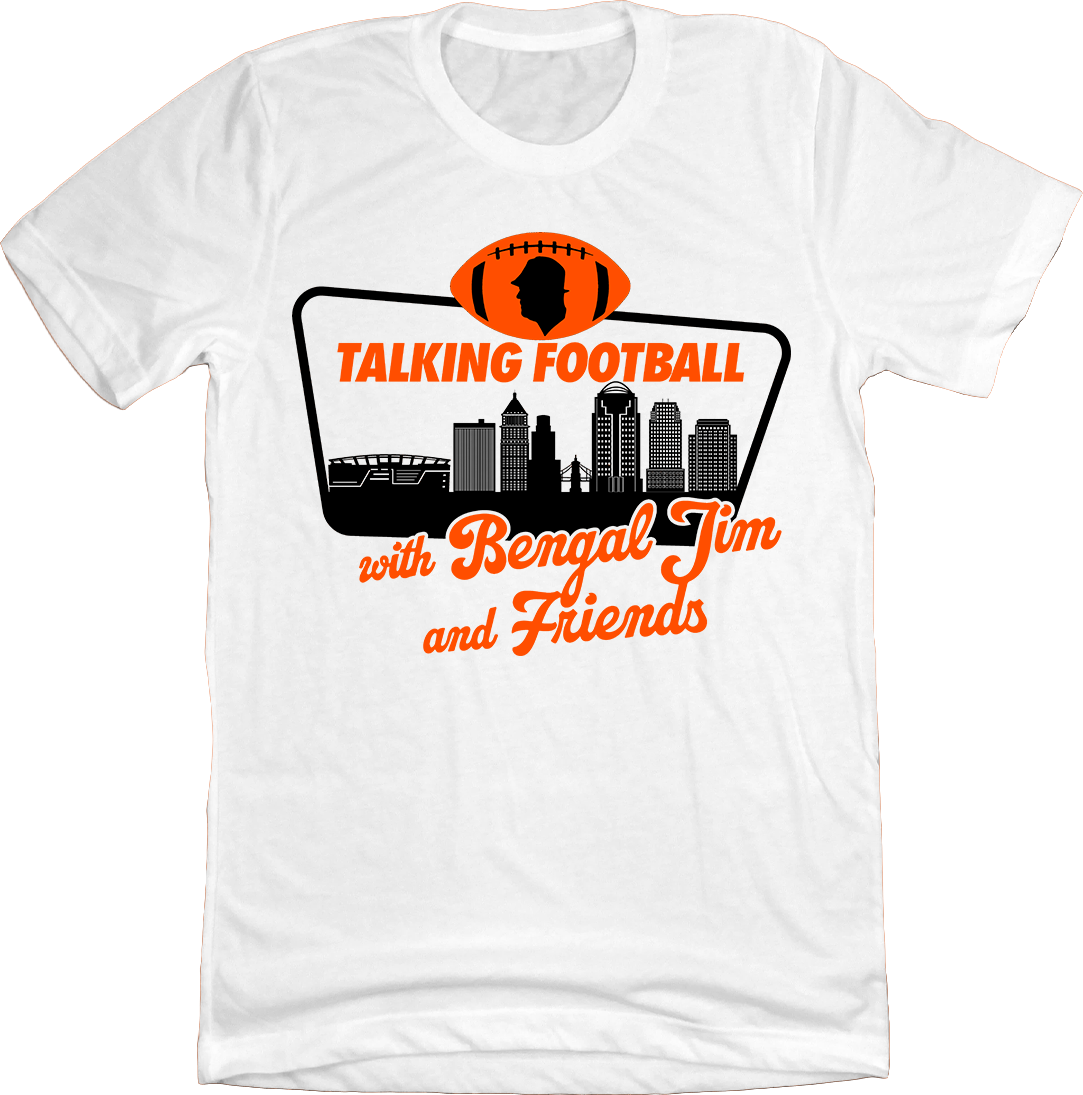 Ken Anderson Foundation Talking Football with Bengal Jim and Friends Logo Tee | Cincy Shirts Unisex T-Shirt / White / 2x