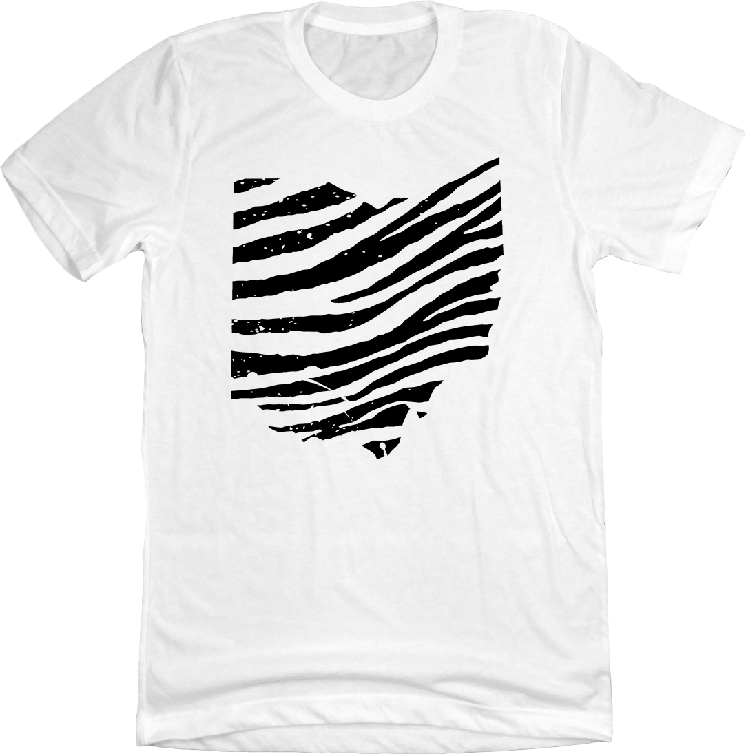Tiger Stripe Ohio One-Color Version Black on White T-shirt Cincy Shirts