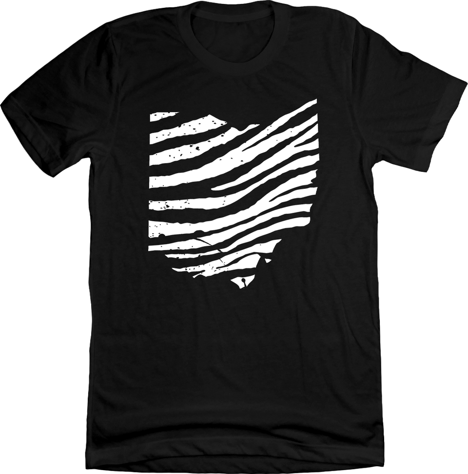 Tiger Stripe Ohio One-Color Version White on Black T-shirt Cincy Shirts