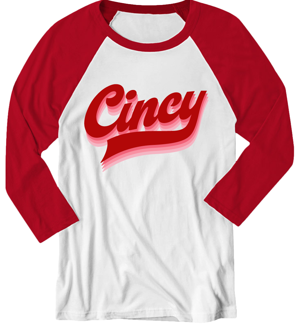 Cincy Valentine Baseball Script raglan 