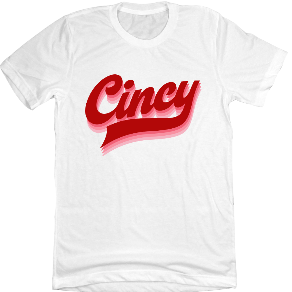Cincy Valentine Baseball Script white tee Cincy Shirts