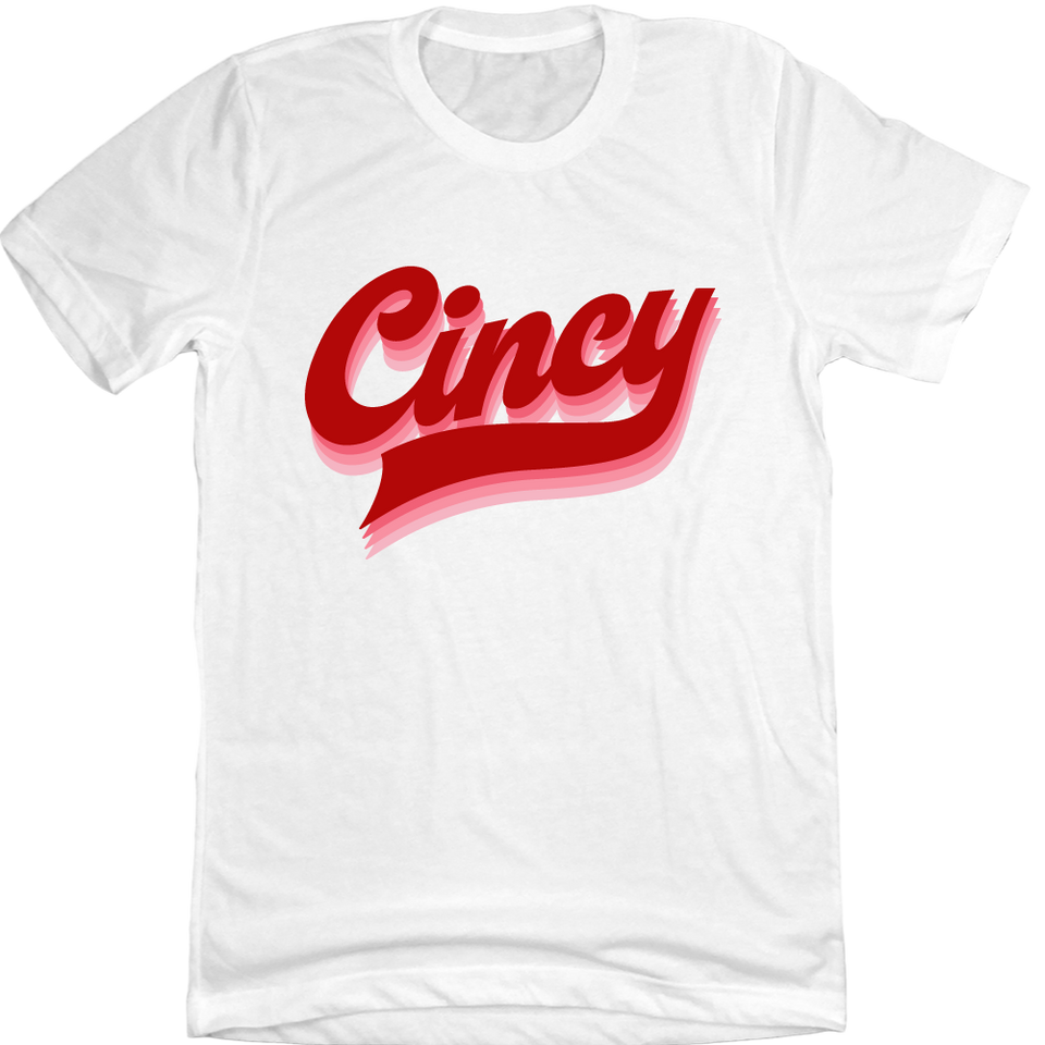 Cincy Valentine Baseball Script white tee Cincy Shirts