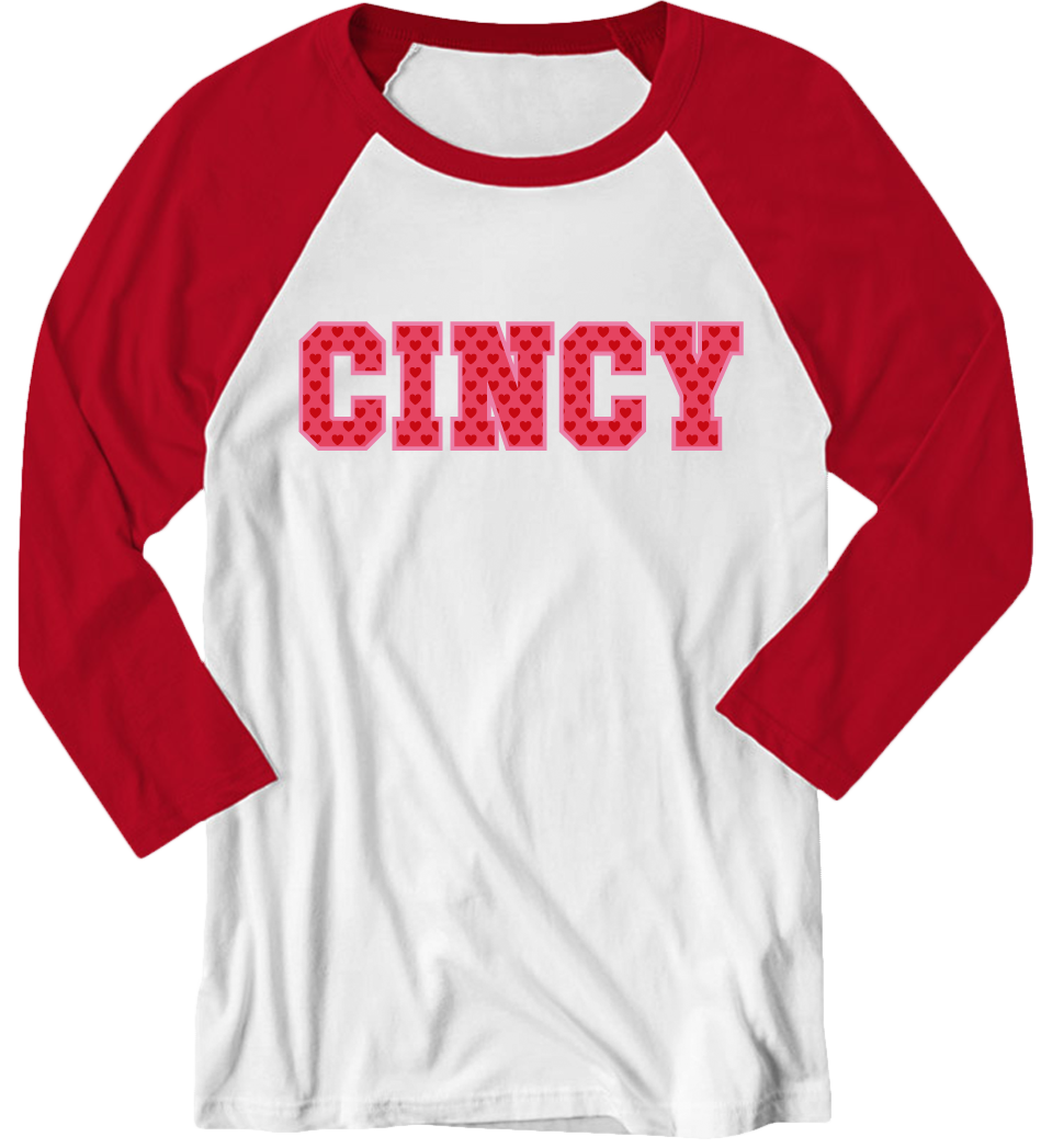 Cincy Block Hearts raglan Cincy Shirts