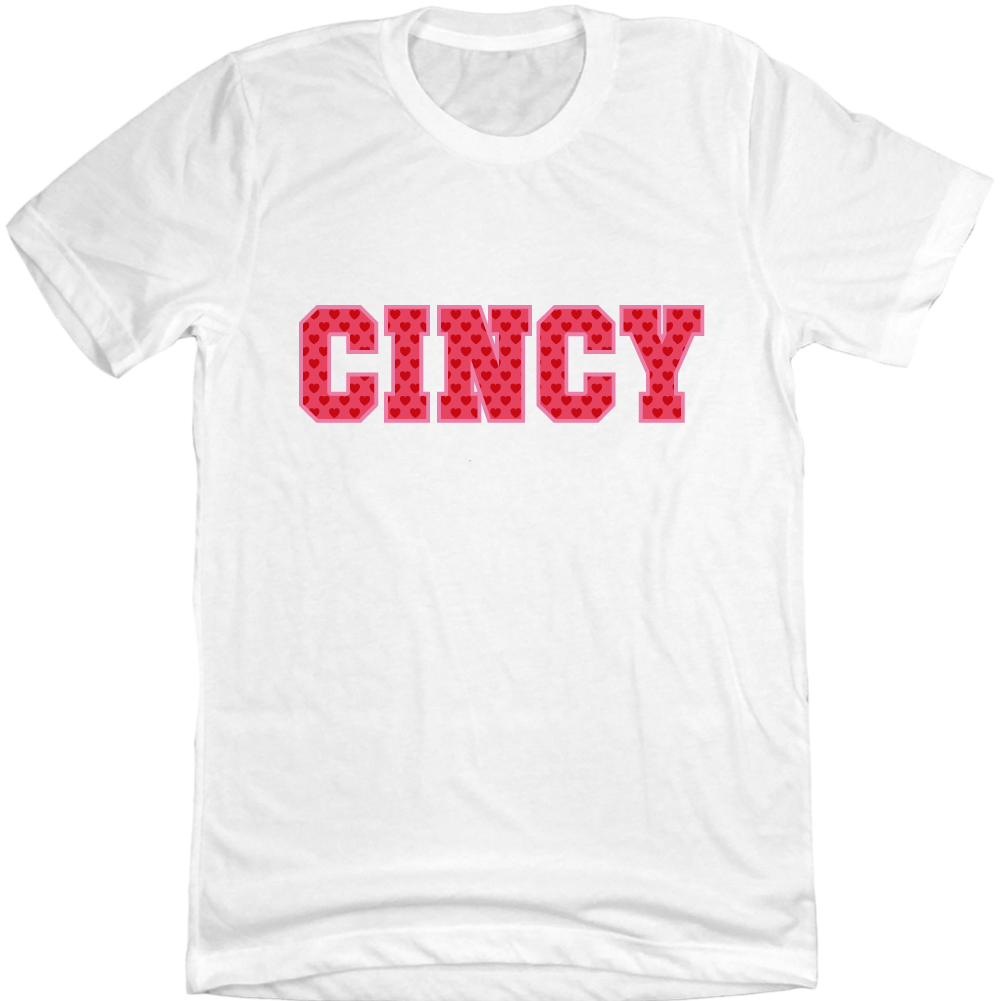 Cincy Block Hearts white tee Cincy Shirts