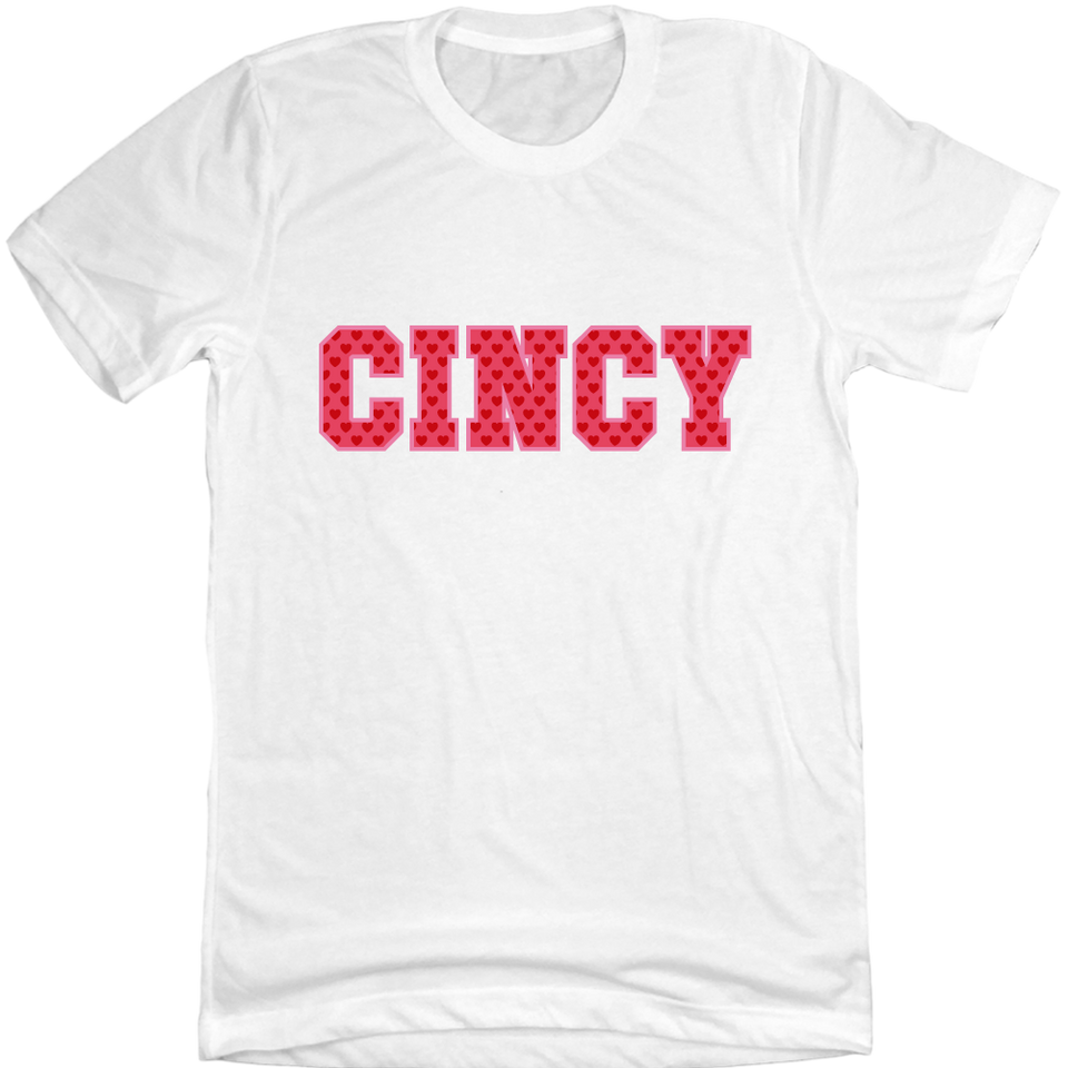 Cincy Block Hearts white tee Cincy Shirts