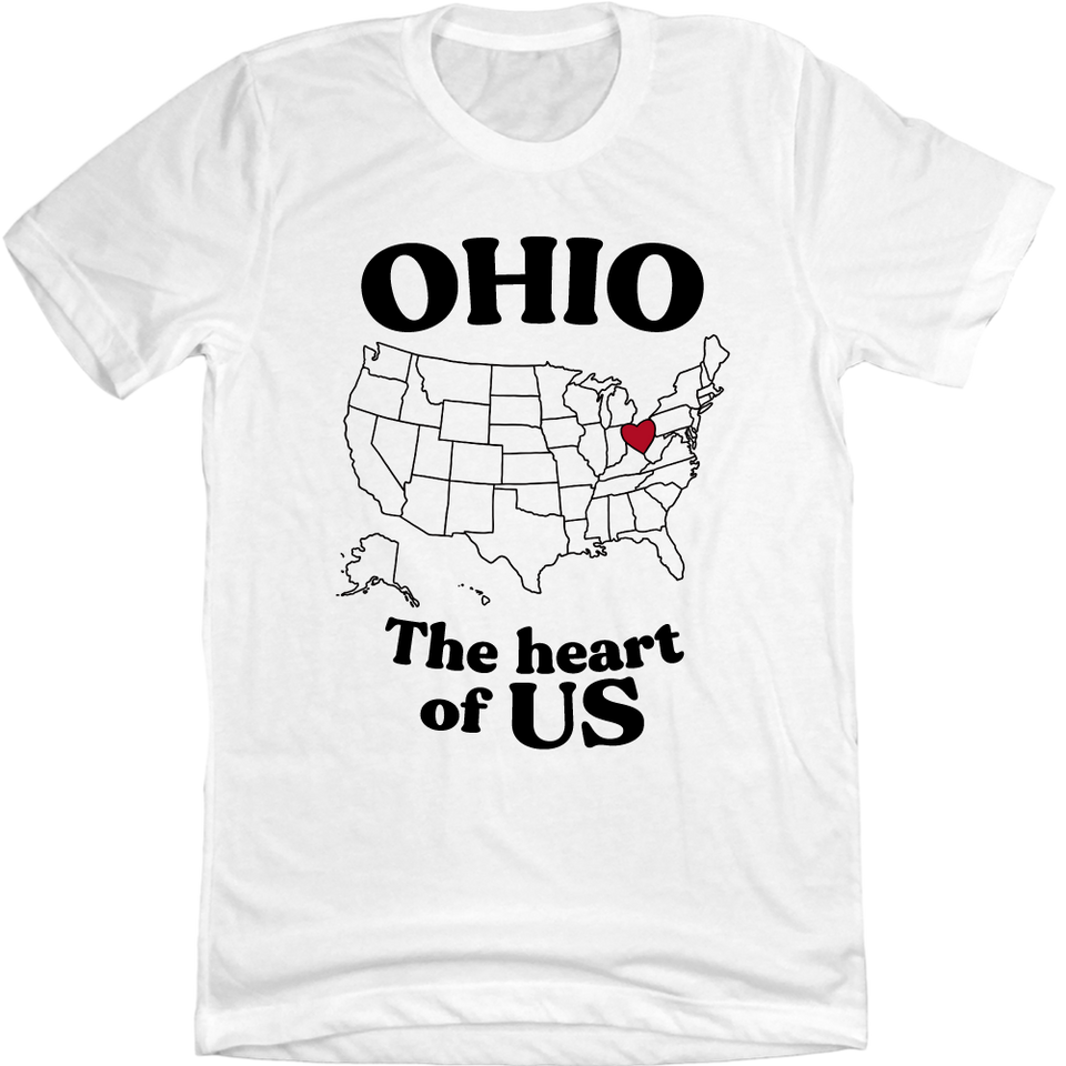 Ohio the Heart of US white tee Cincy Shirts