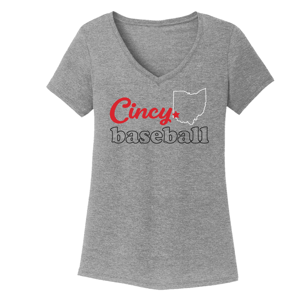 Cincy Baseball Script Star V-neck