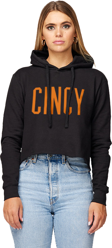 CINCY Block Cropped Hoodie - Orange Ink - Cincy Shirts