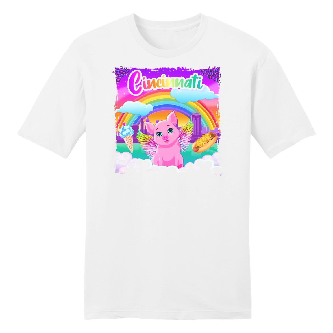 Cincy Lisa F Flying Pig with rainbow Tee