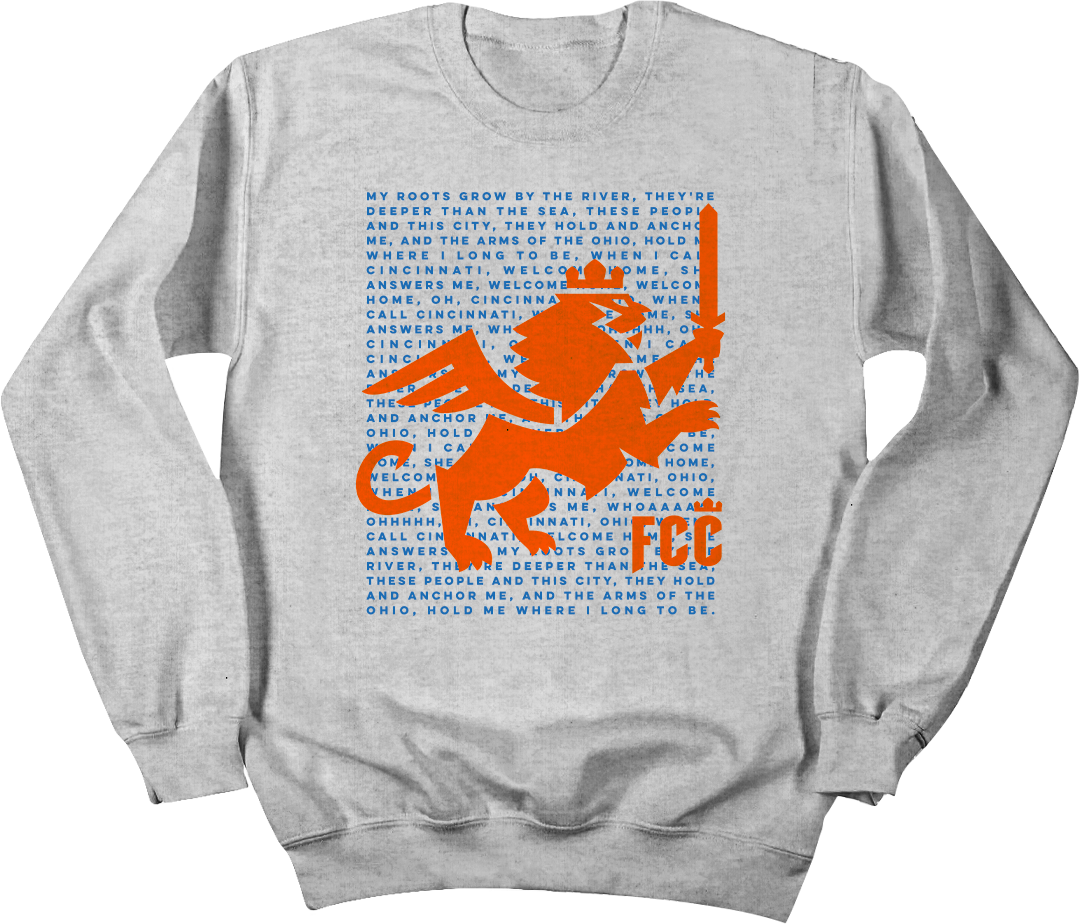 FC Cincinnati Fight Song Crewneck Sweatshirt Grey Cincy Shirts
