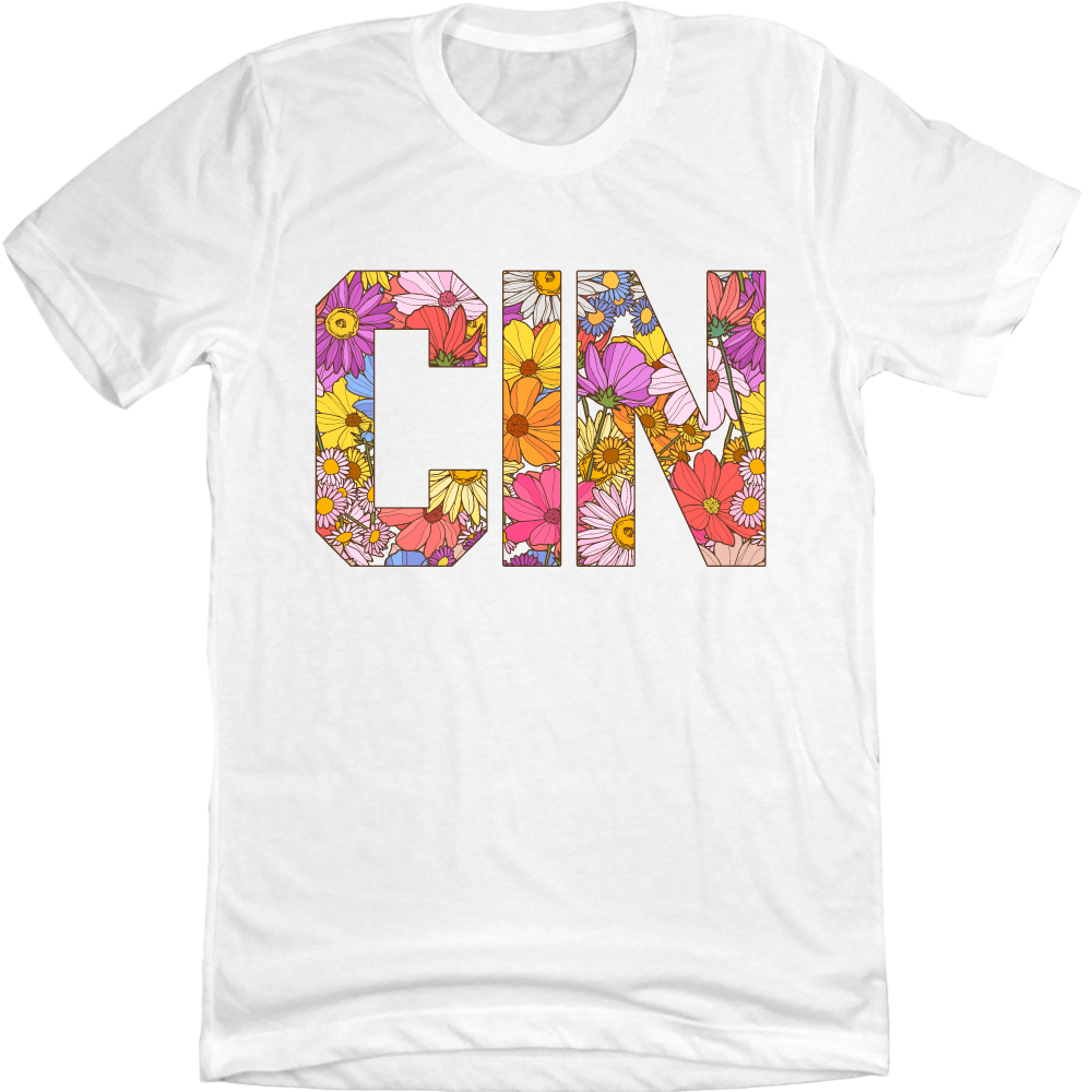 CIN Block Floral T-shirt White Cincy Shirts