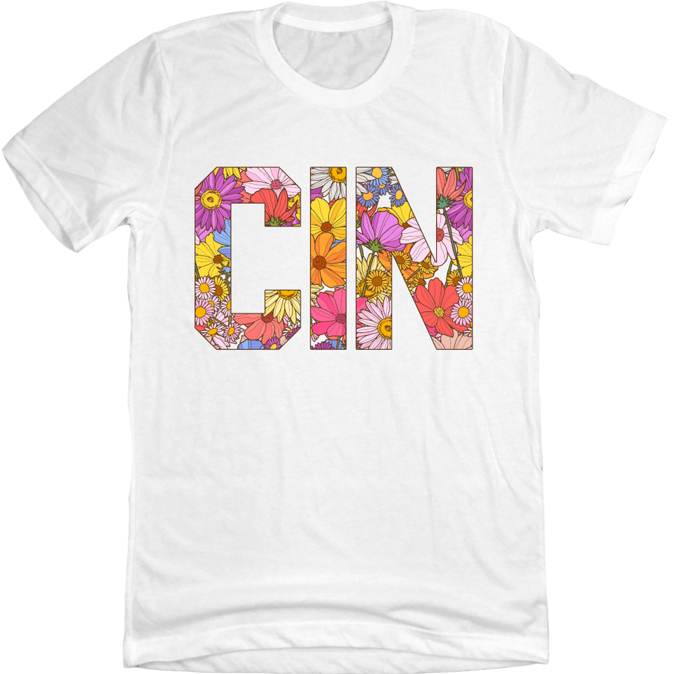 CIN Block Floral T-shirt White Cincy Shirts