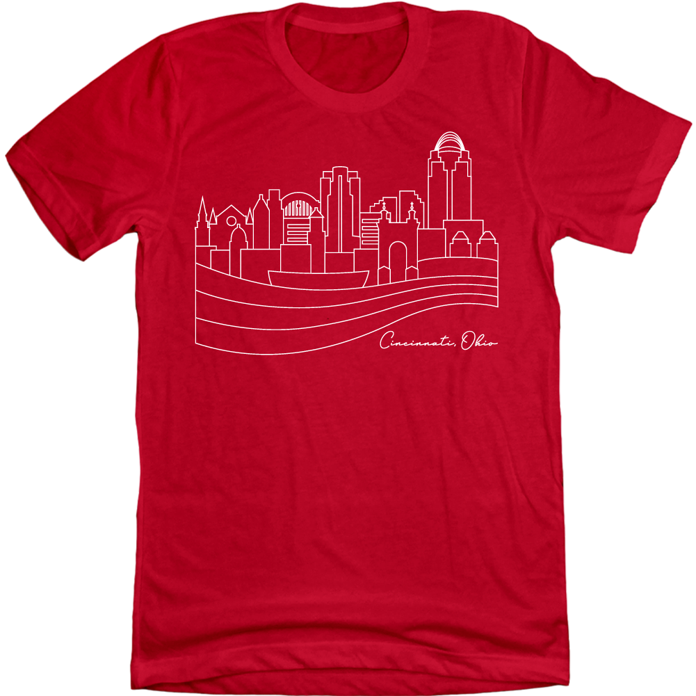 Cincinnati Line Drawing Downtown red T-shirt Cincy Shirts