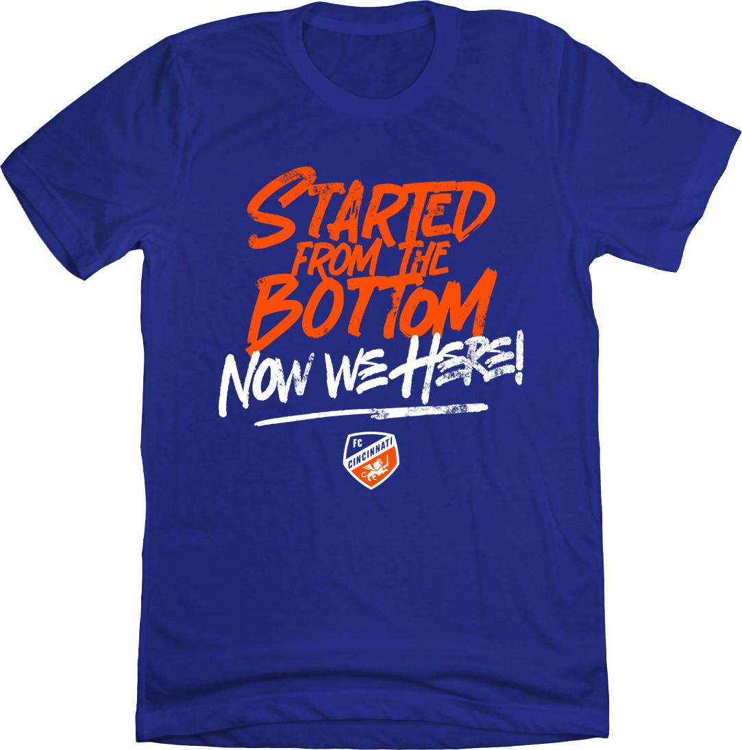 Started from The Bottom Now We Here | Cincinnati Soccer Apparel | Cincy Shirts Women's V-Neck / Royal / S